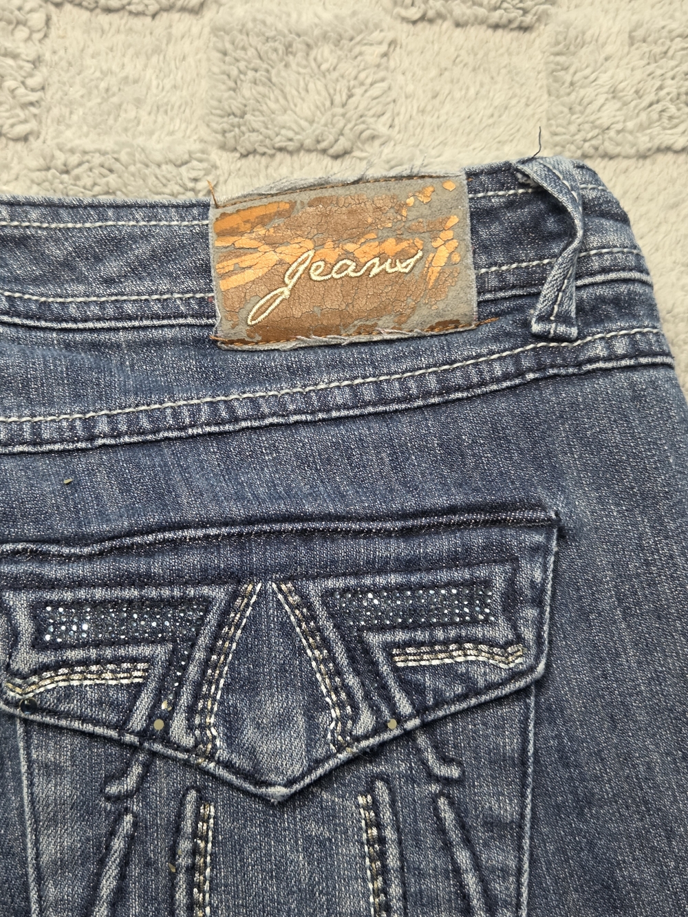 Seven7 Women's Blue Jeans Rhinestone Size 12 Boot Cut Medium Wash - Picture 13 of 14